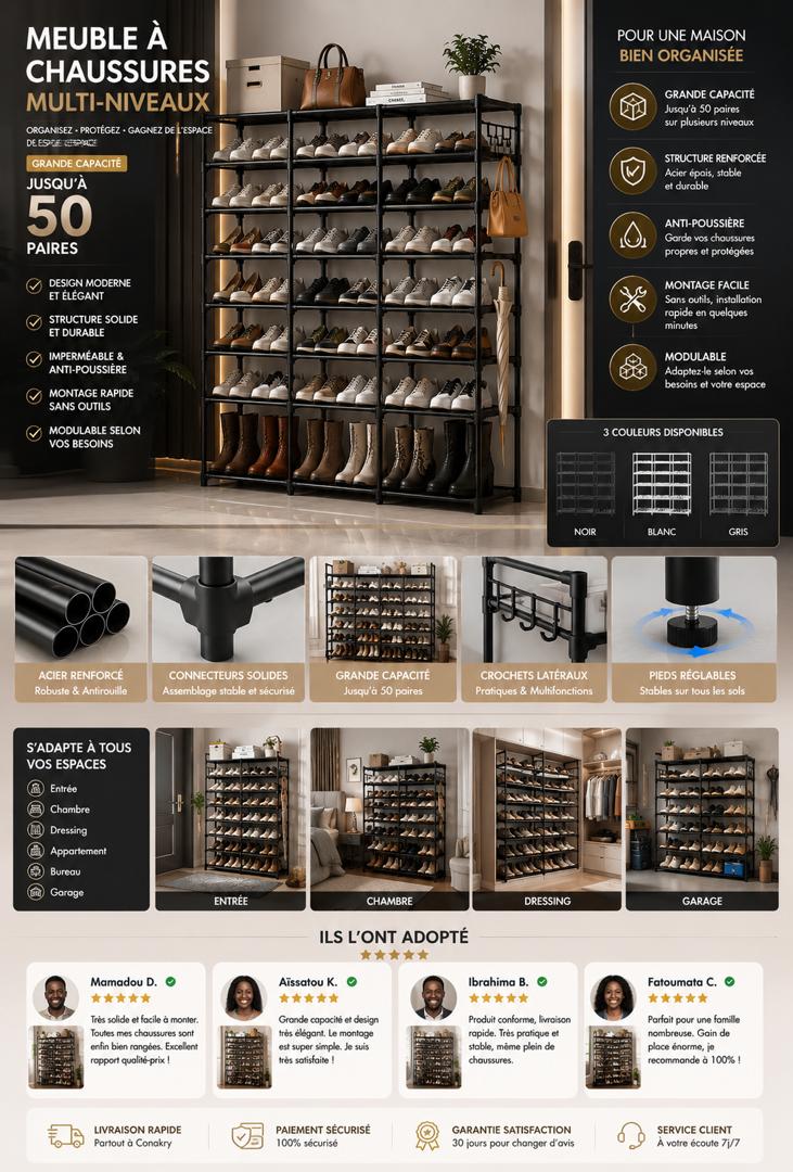 Meuble à chaussures multi-niveaux
