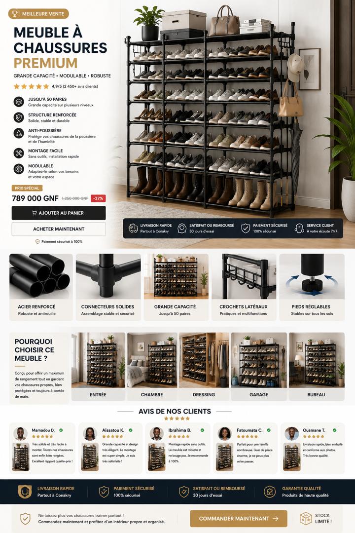 Meuble à chaussures multi-niveaux